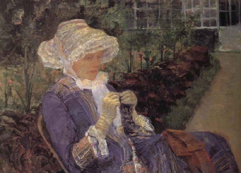 Mary Cassatt Mary is sewing in the garden Norge oil painting art